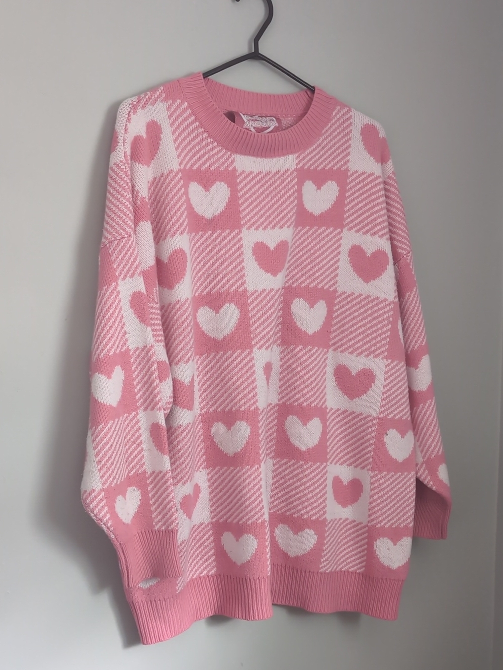 Pink Heart-Pattern Crewneck Sweater Christa Sparkles